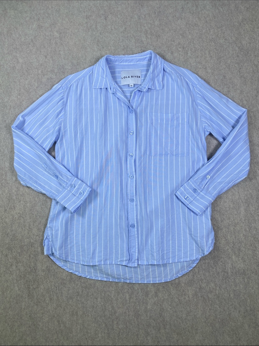 Lola River Blue White Striped Tencel Button Down Shirt Medium